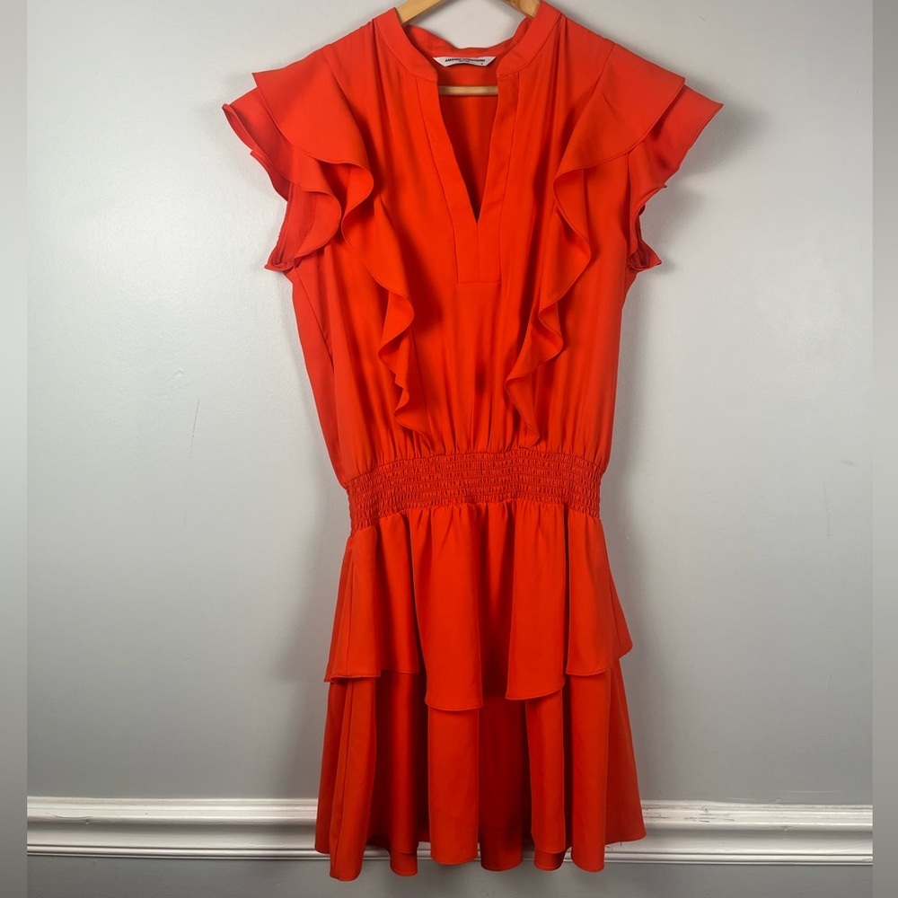 Amanda Uprichard Women’s Vareta Dress Ruffle Orange medium Mini - Picture 5 of 9